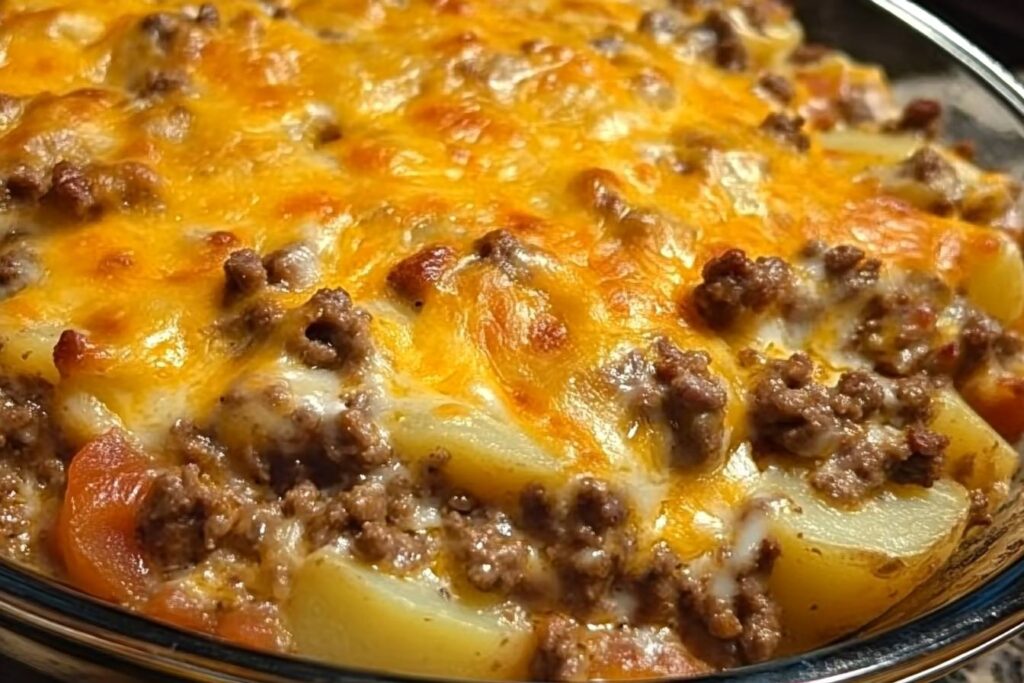 Cheesy Scalloped Potatoes with Ground Beef