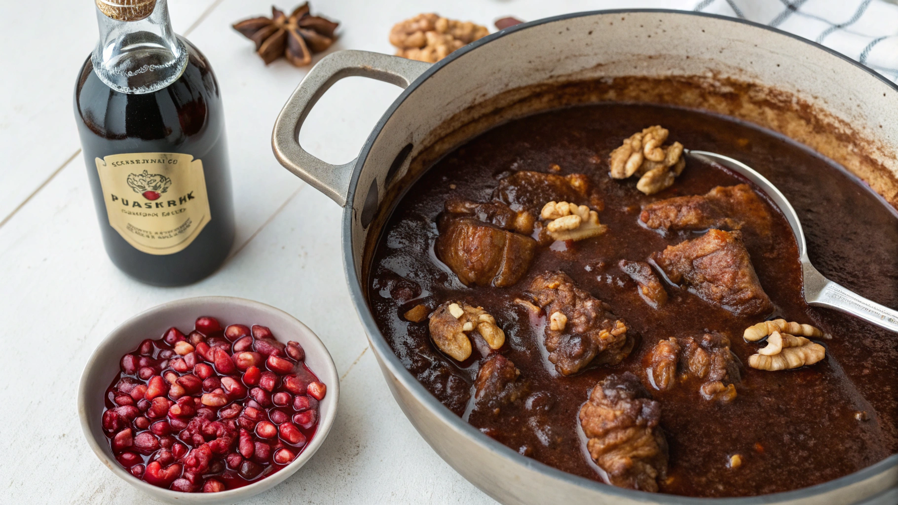 Ghormeh Sabzi simmering with tender meat pieces and kidney beans