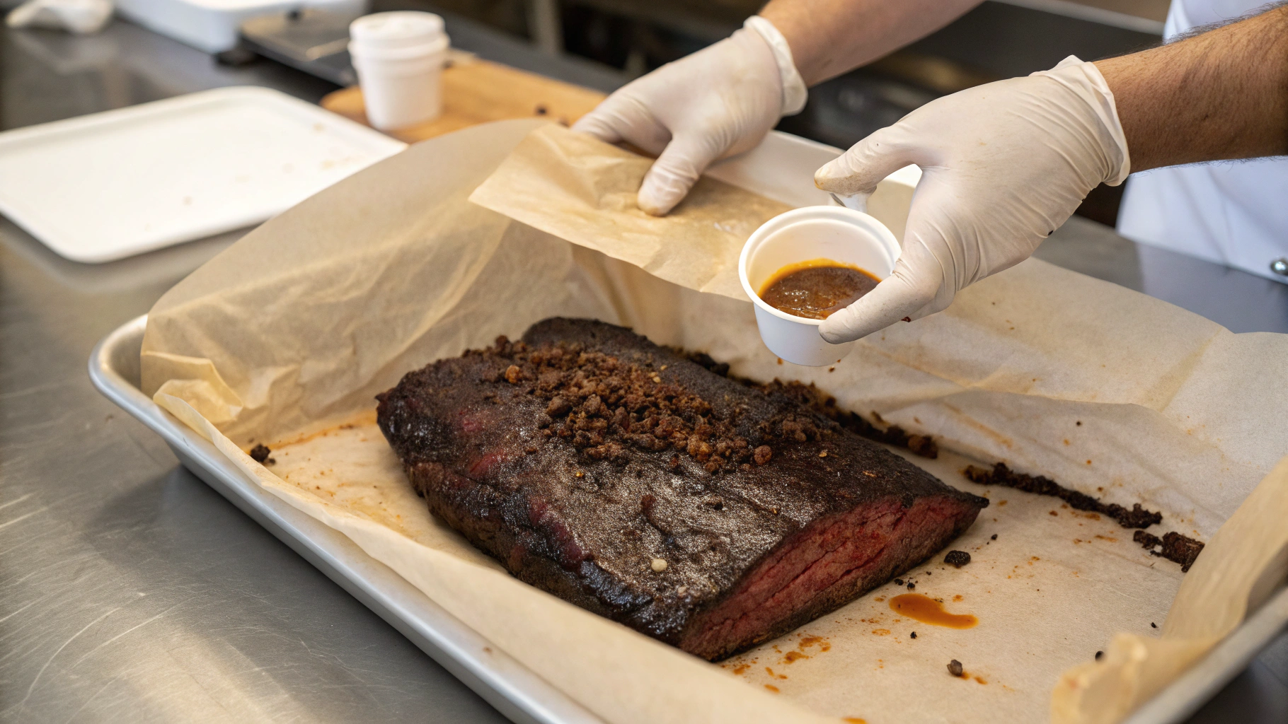 Preheating the pellet grill while the seasoned brisket comes to room temperature