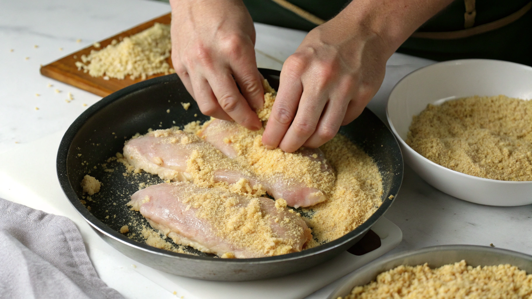 Pounding chicken breasts to even thickness ensures they cook evenly