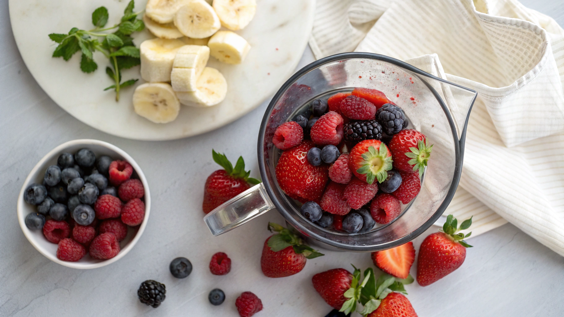 Fresh berries and banana ready to blend