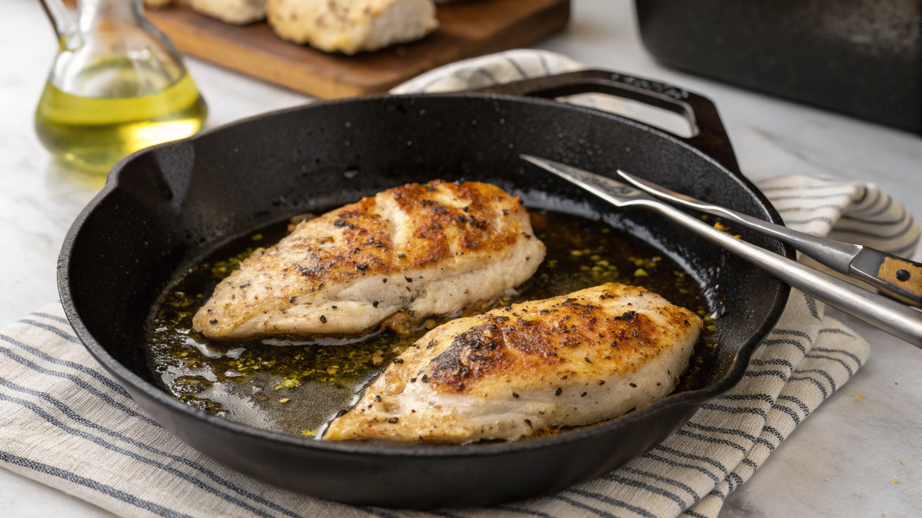 Pounding chicken breasts to even thickness ensures they cook evenly