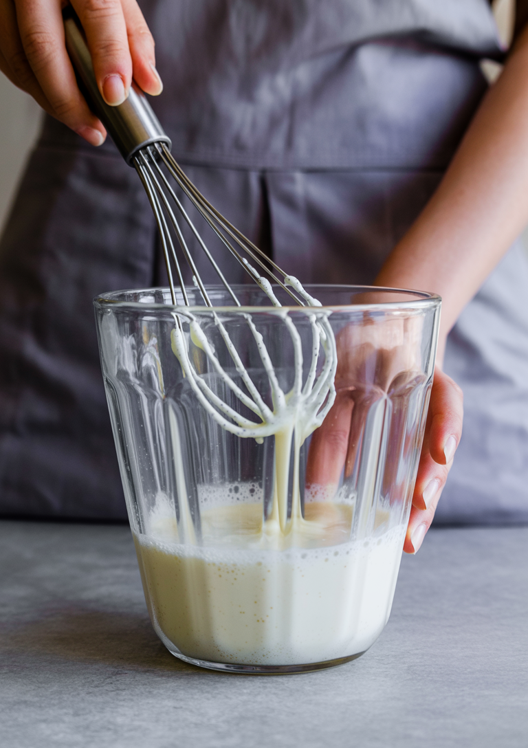 Whisking together the milkshake base ingredients