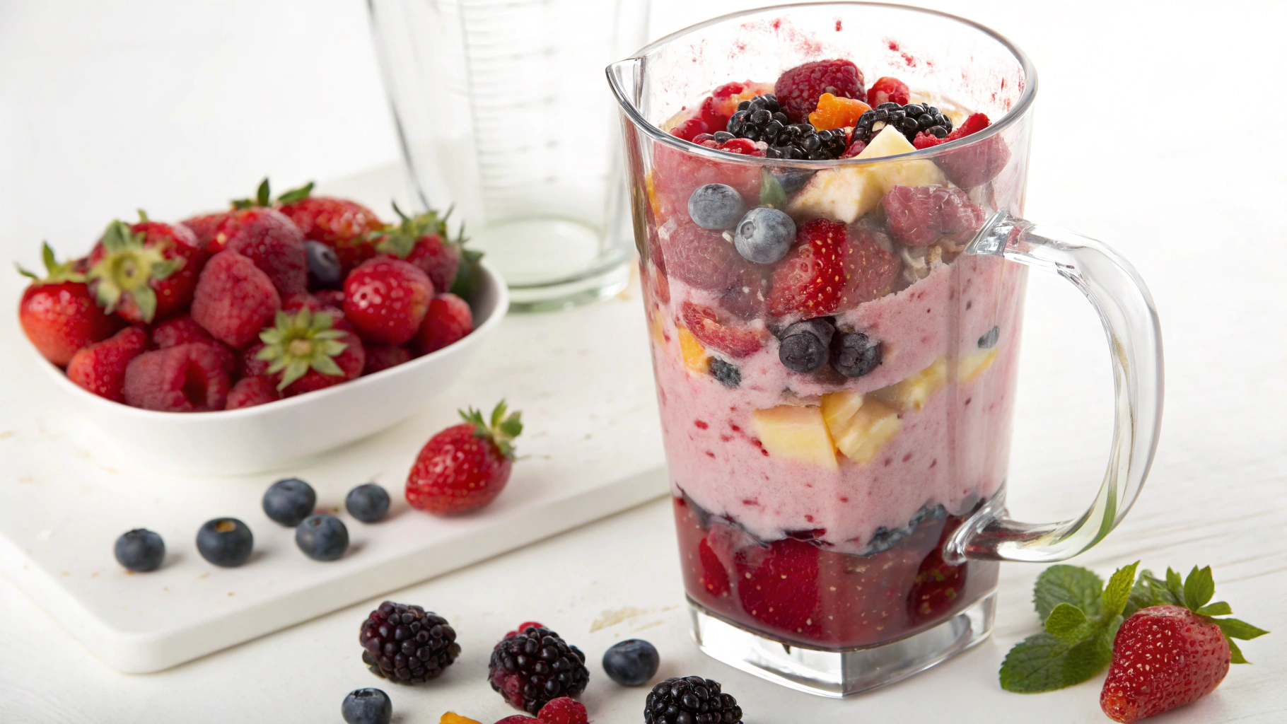 Fresh berries and banana ready to blend