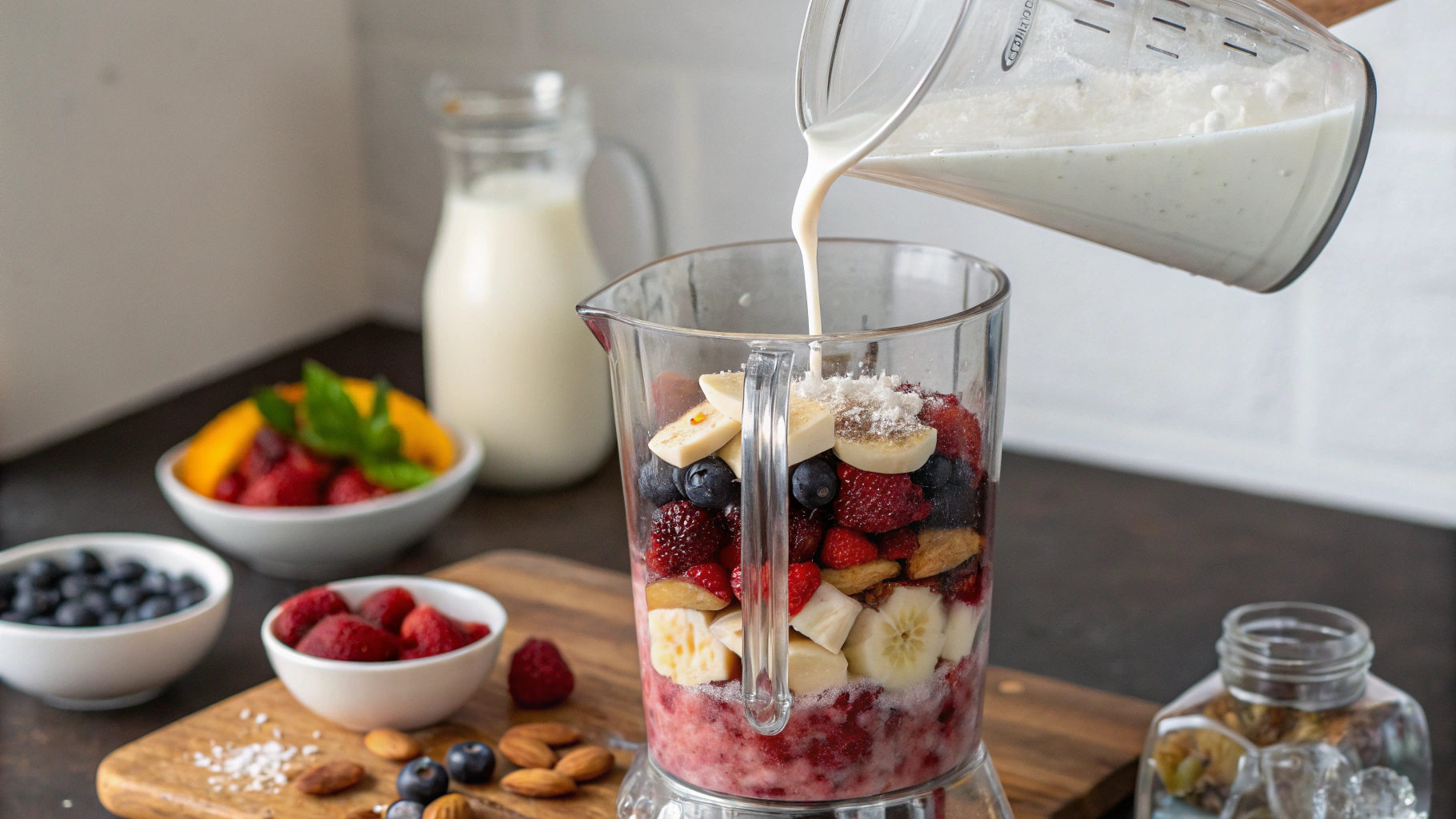 Fresh berries and banana ready to blend