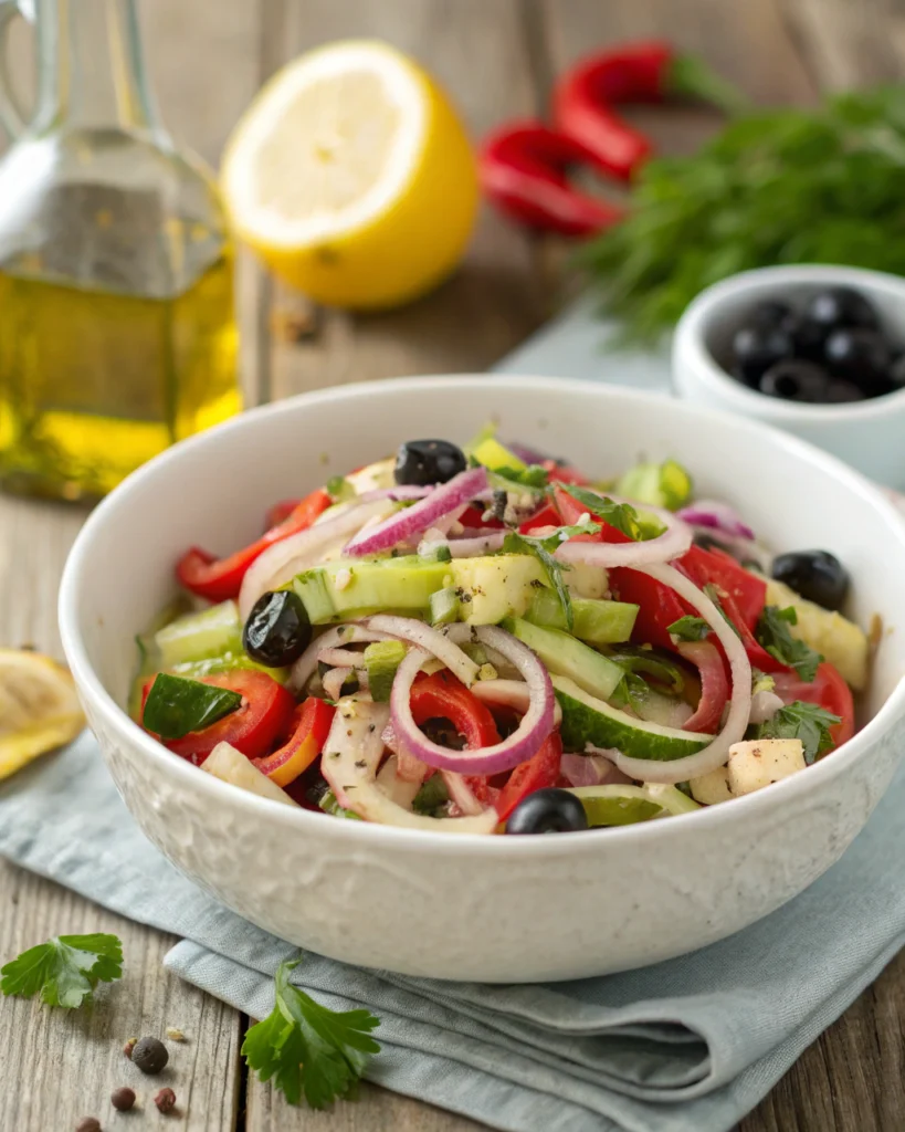 Traditional Italian scungilli salad with vegetables and lemon dressing