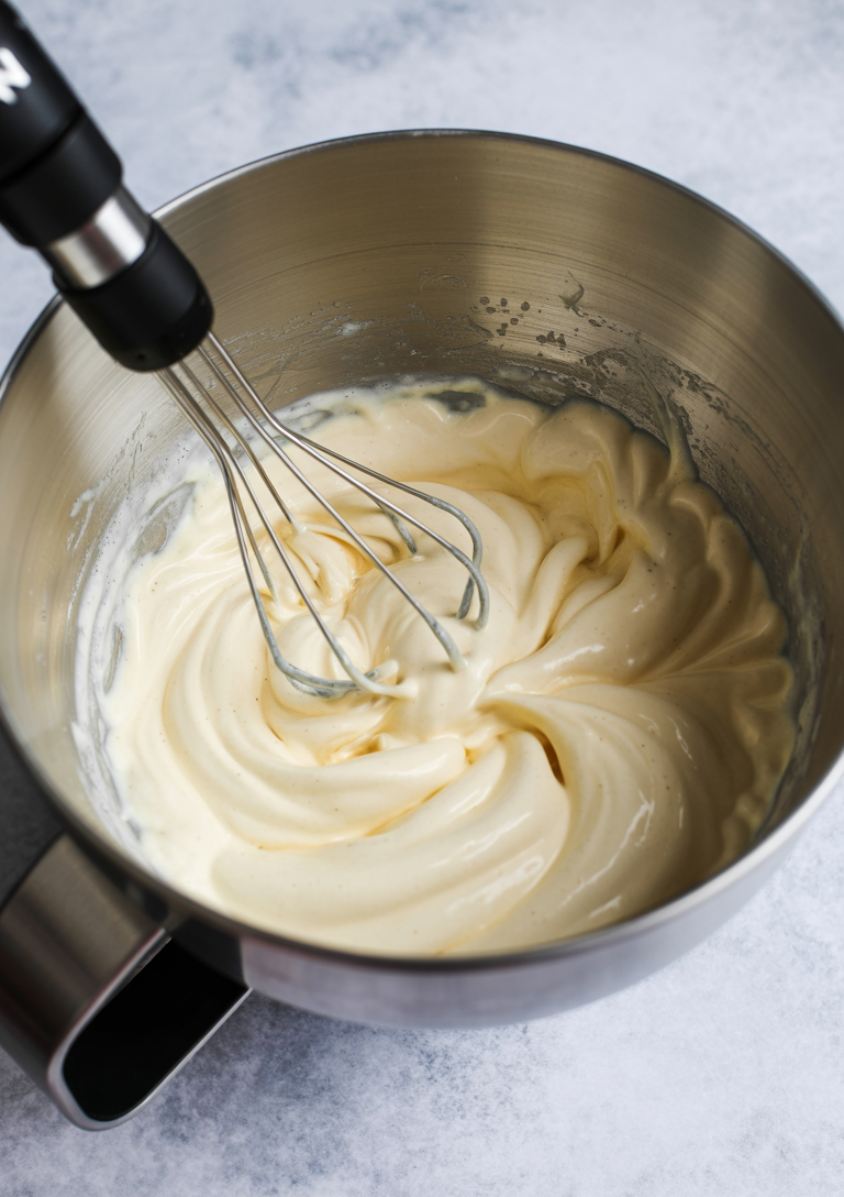 Whisking the ice cream base until smooth