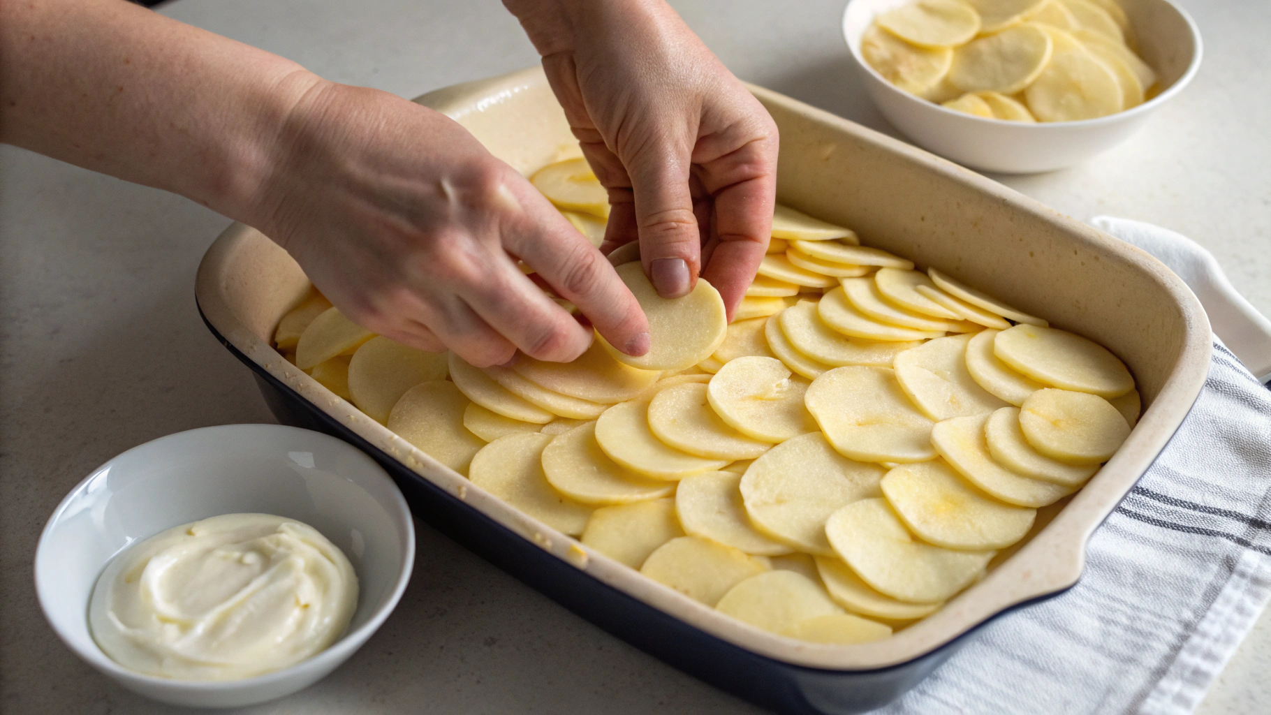 Preparing the baking dish with butter and parchment paper