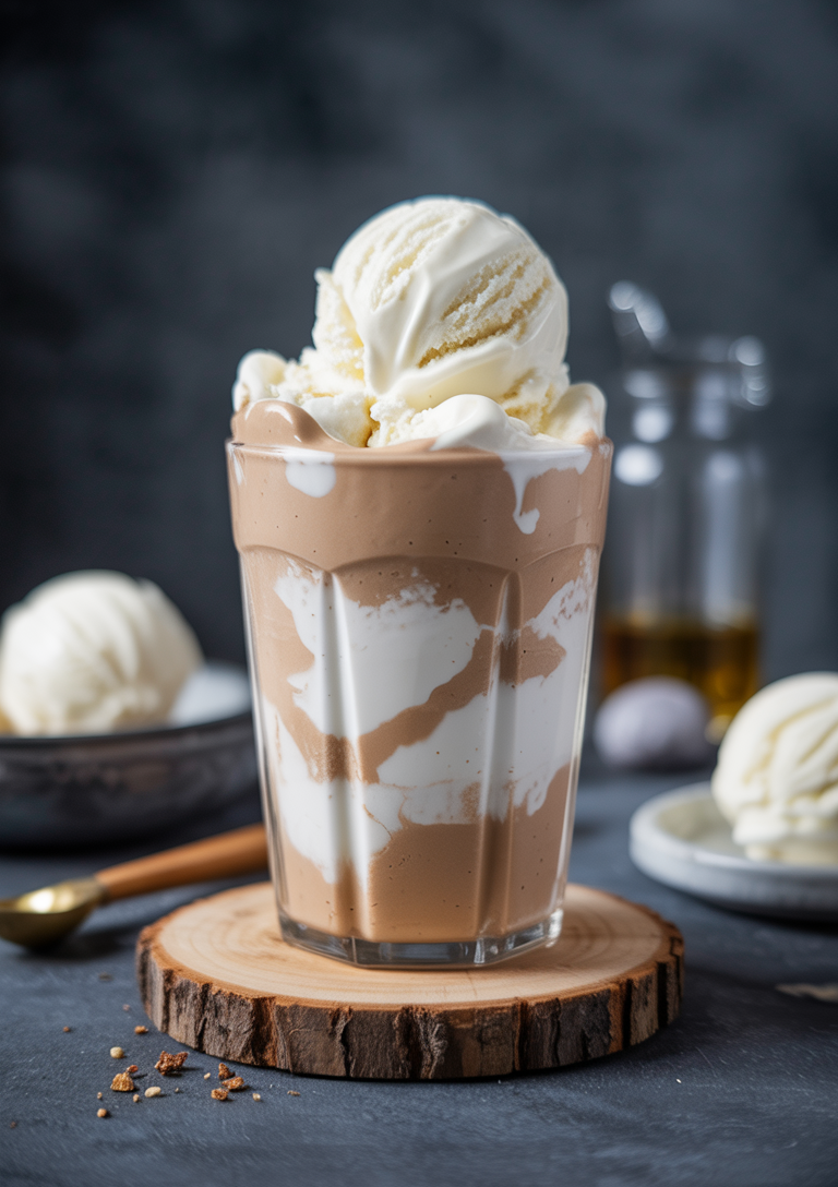 Whisking the ice cream base until smooth