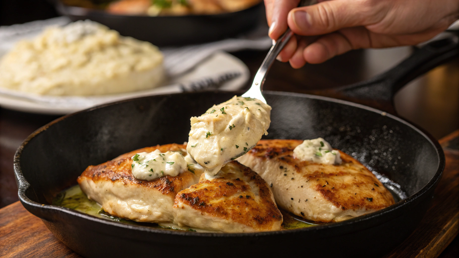 Seasoning chicken breasts with garlic powder and Italian herbs