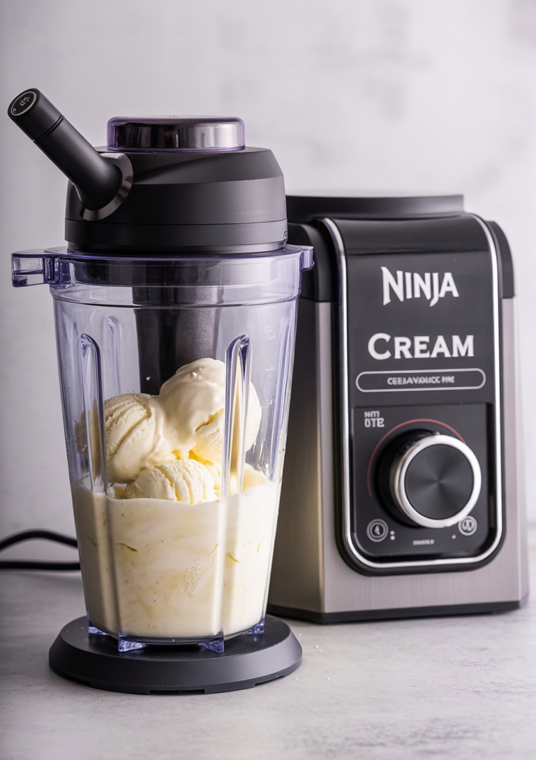 Whisking the ice cream base until smooth