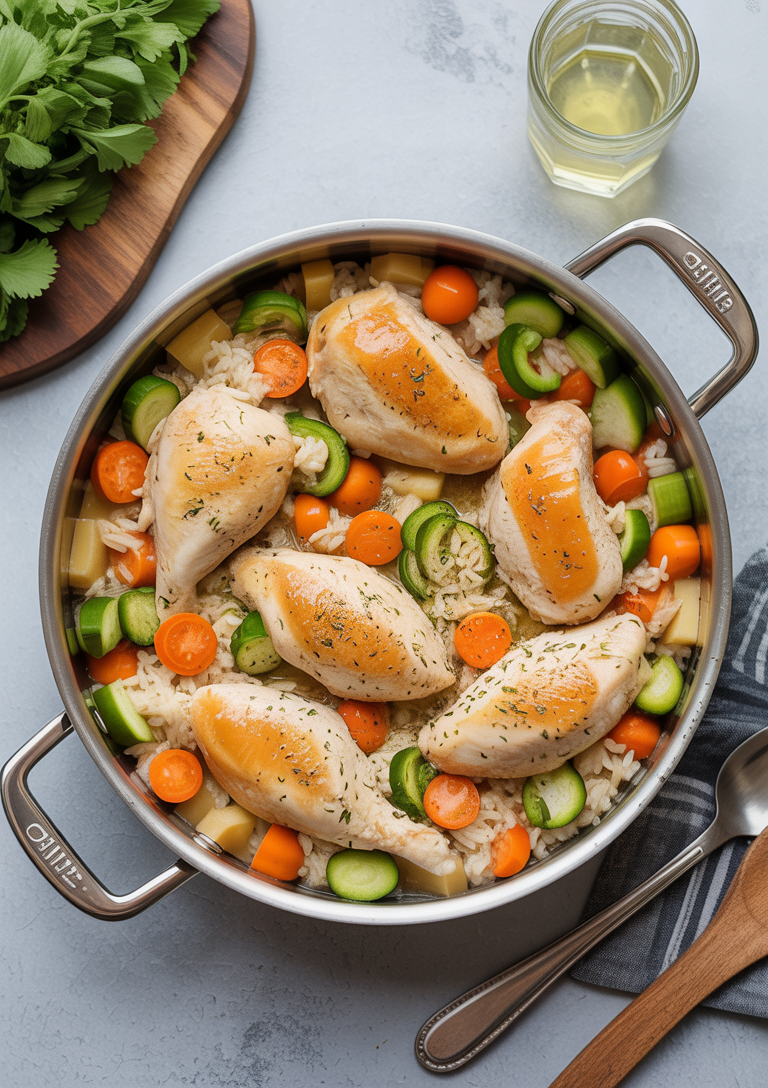 Searing the chicken pieces until golden brown
