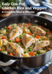 chicken rice veggies in a large pot with herbs