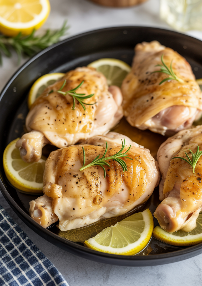 Searing chicken thighs in the Ninja Foodi creates a beautiful golden crust